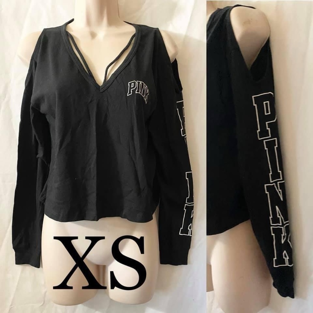 Black Victoria Secret PINK Cold Shoulder Long Sleeve Tee